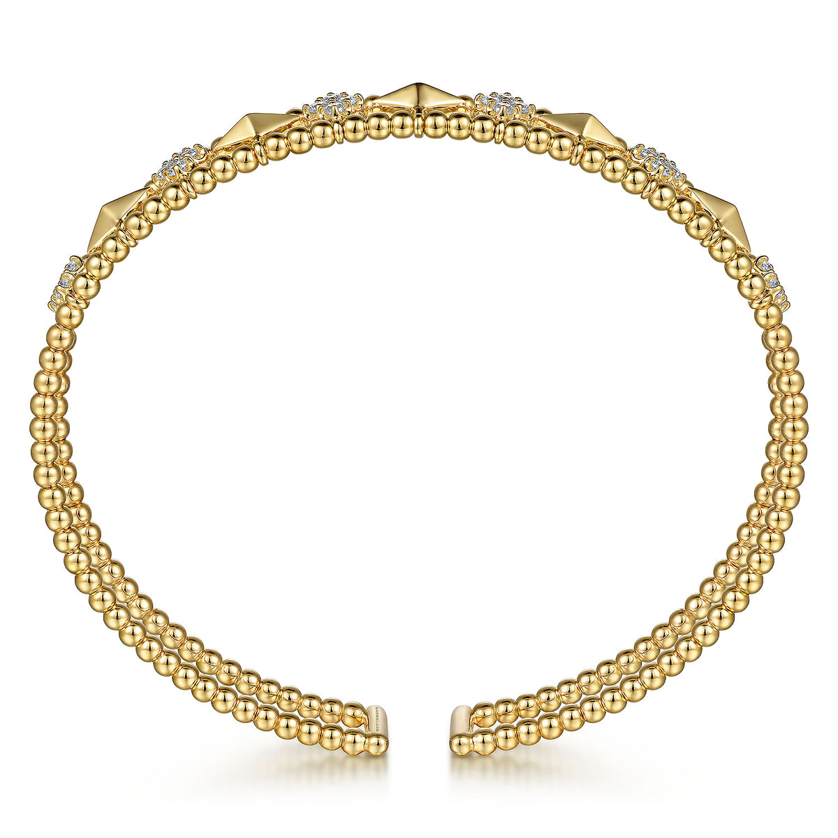 Gabriel &amp; Co. 14 Yellow Gold Bujukan Diamond Cluster and Gold Pyramid Cuff 0.65TWT