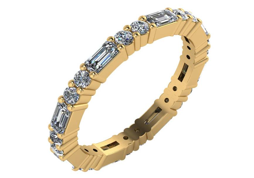 DFJ 18 Karat Yellow Gold Baguette & Round Diamond Band