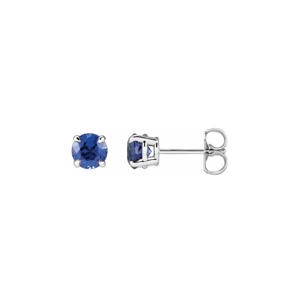 DFJ 14 Karat White Gold Round Sapphire Stud Earrings - 0.36 TWT