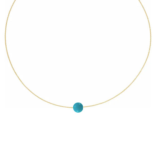 DFJ 14 Karat Yellow Gold Turquoise Bead Necklace