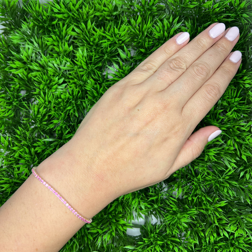 DFJ 14 Karat Yellow Gold Pink Sapphire Tennis Bracelet