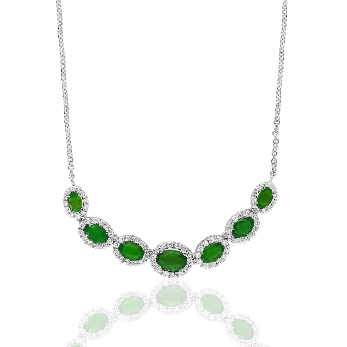 DFJ 14 Karat White Gold Emeralds Necklace