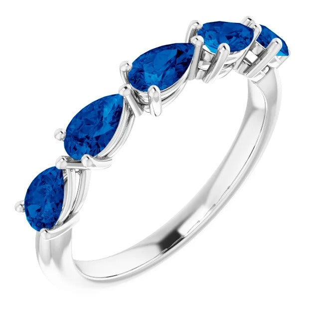 DFJ 14 Karat White Gold Five Stone Pear Shape Sapphire Ring