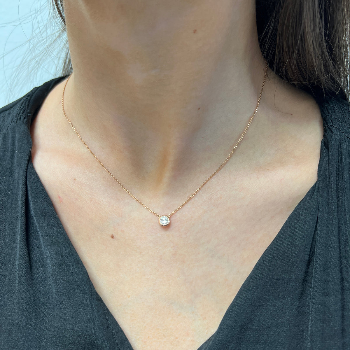 DFJ 14 Karat Rosé Gold 0.31ct Round Diamond Solitaire Necklace