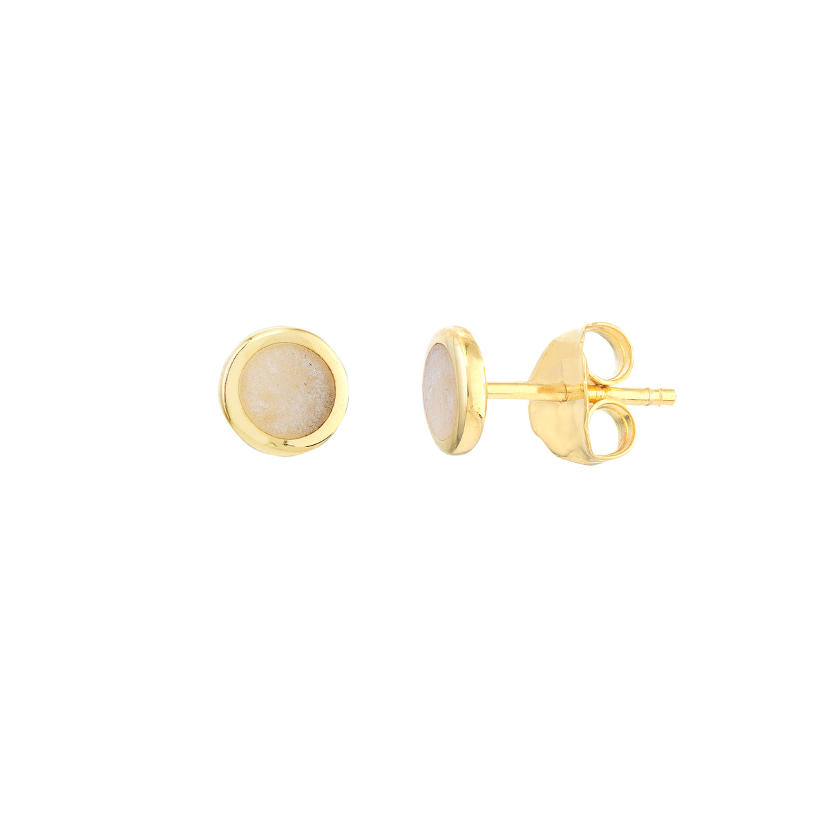 DFJ 14 Karat Yellow Gold Pearl Enamel Disc Stud Earrings