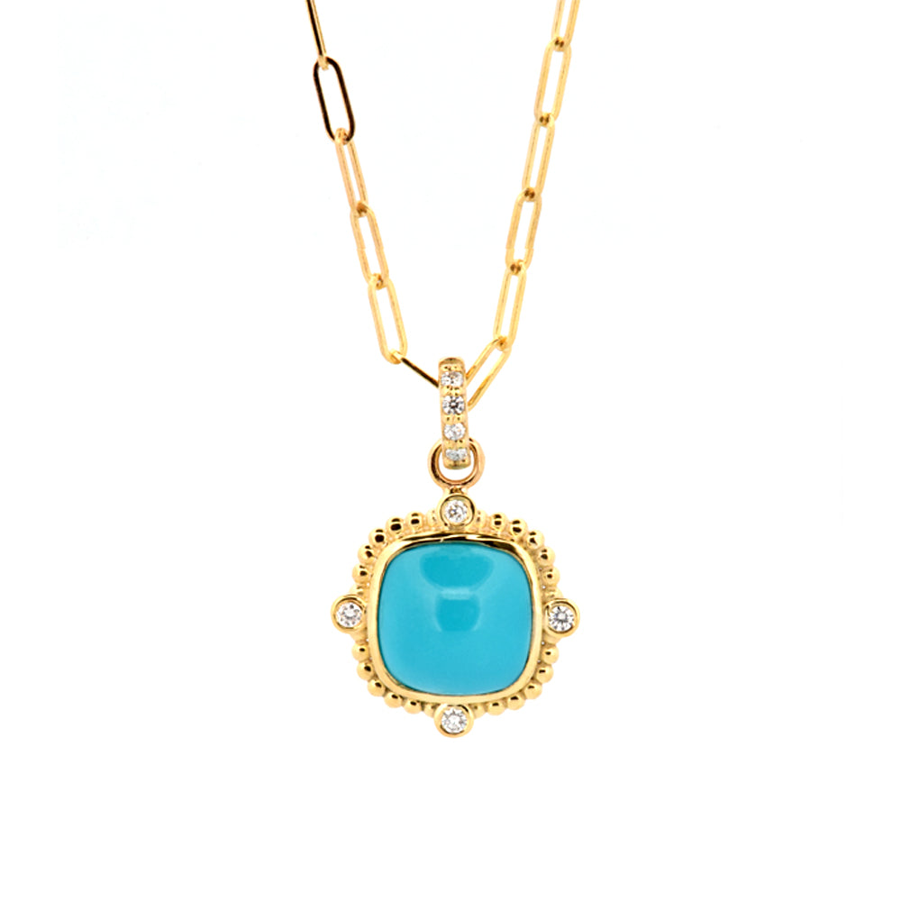DFJ 14 Karat Yellow Gold Turquoise & Diamond Necklace