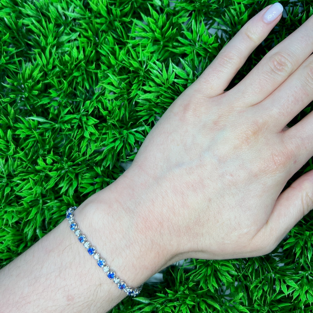 DFJ 14 Karat White Gold Sapphire &amp; Diamond Four Prong Bracelet