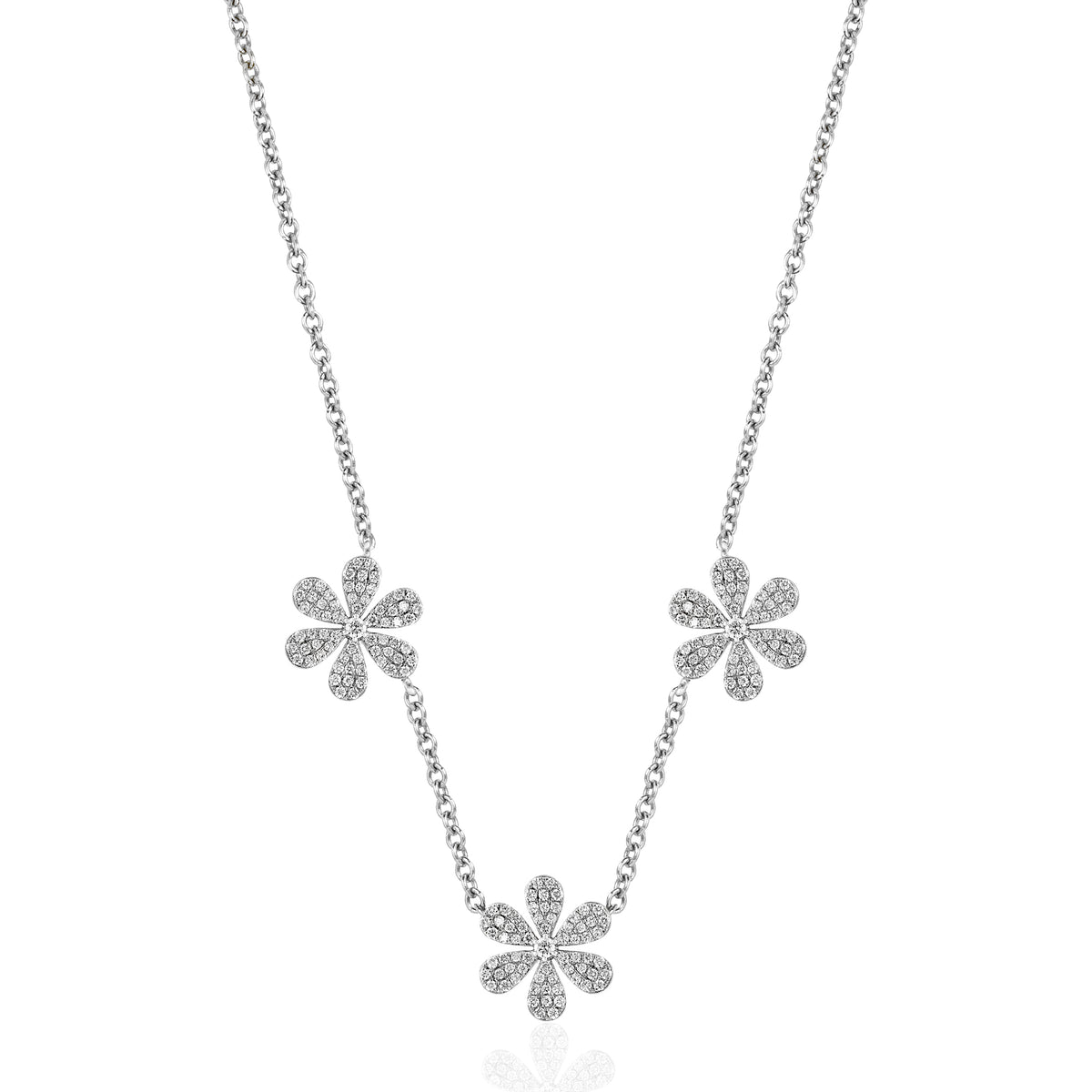 DFJ 18 Karat White Gold Floral Diamond Necklace