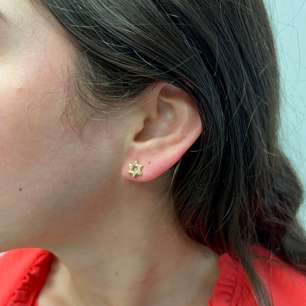 DFJ 14 Karat Yellow Gold Star of David Stud Earrings