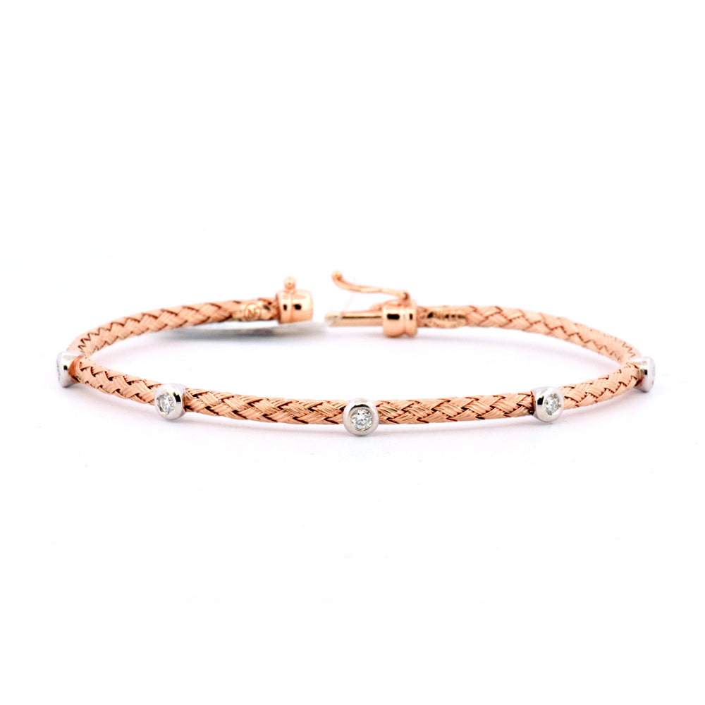 DFJ 18 Karat Rosé Gold Diamond Flexible Woven Bangle Bracelet 0.15TWT