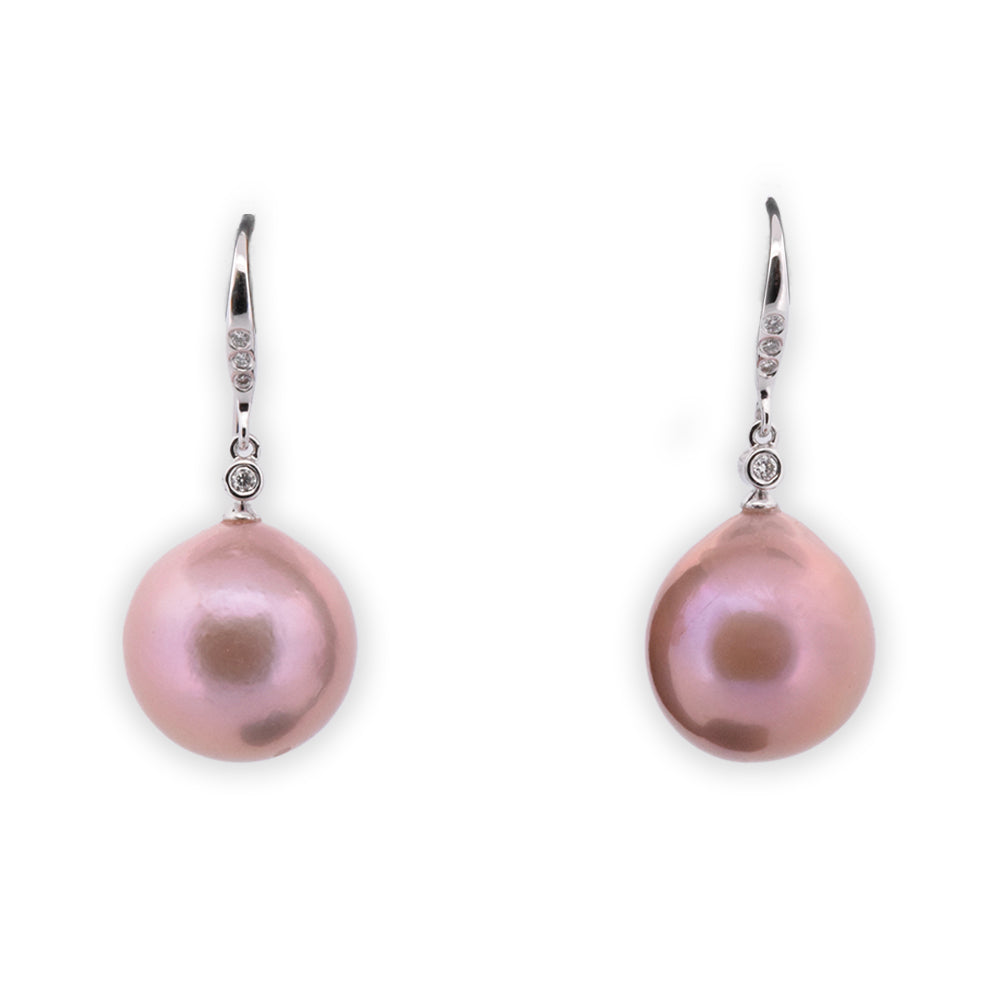 DFJ 14 Karat White Gold 14x15mm Fresh Water Pearl Earrings