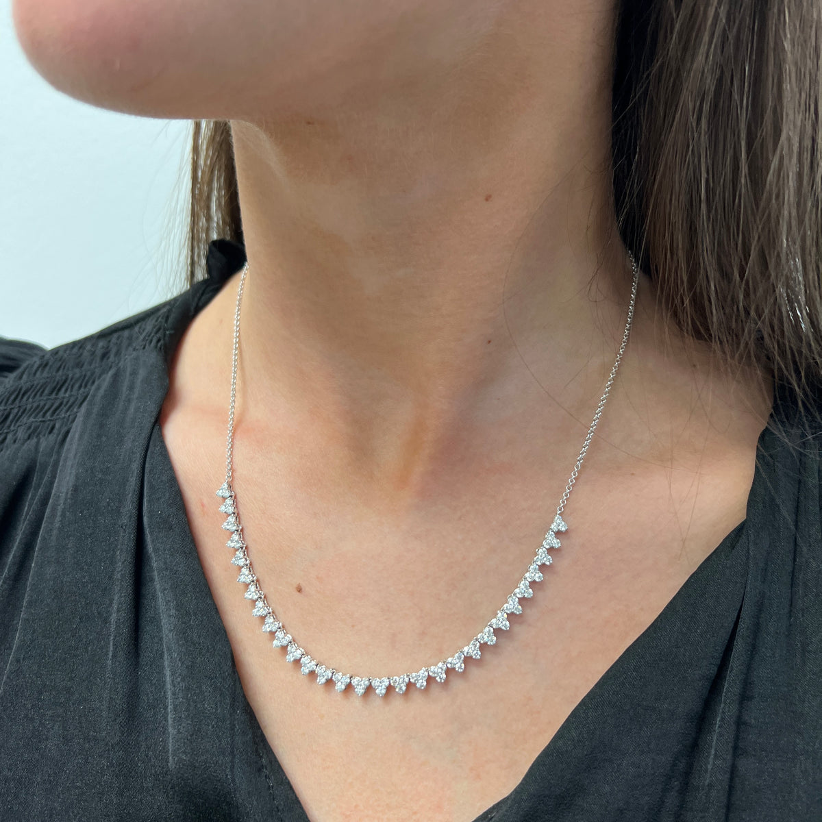 DFJ 14K White Gold Diamond Chevron Necklace