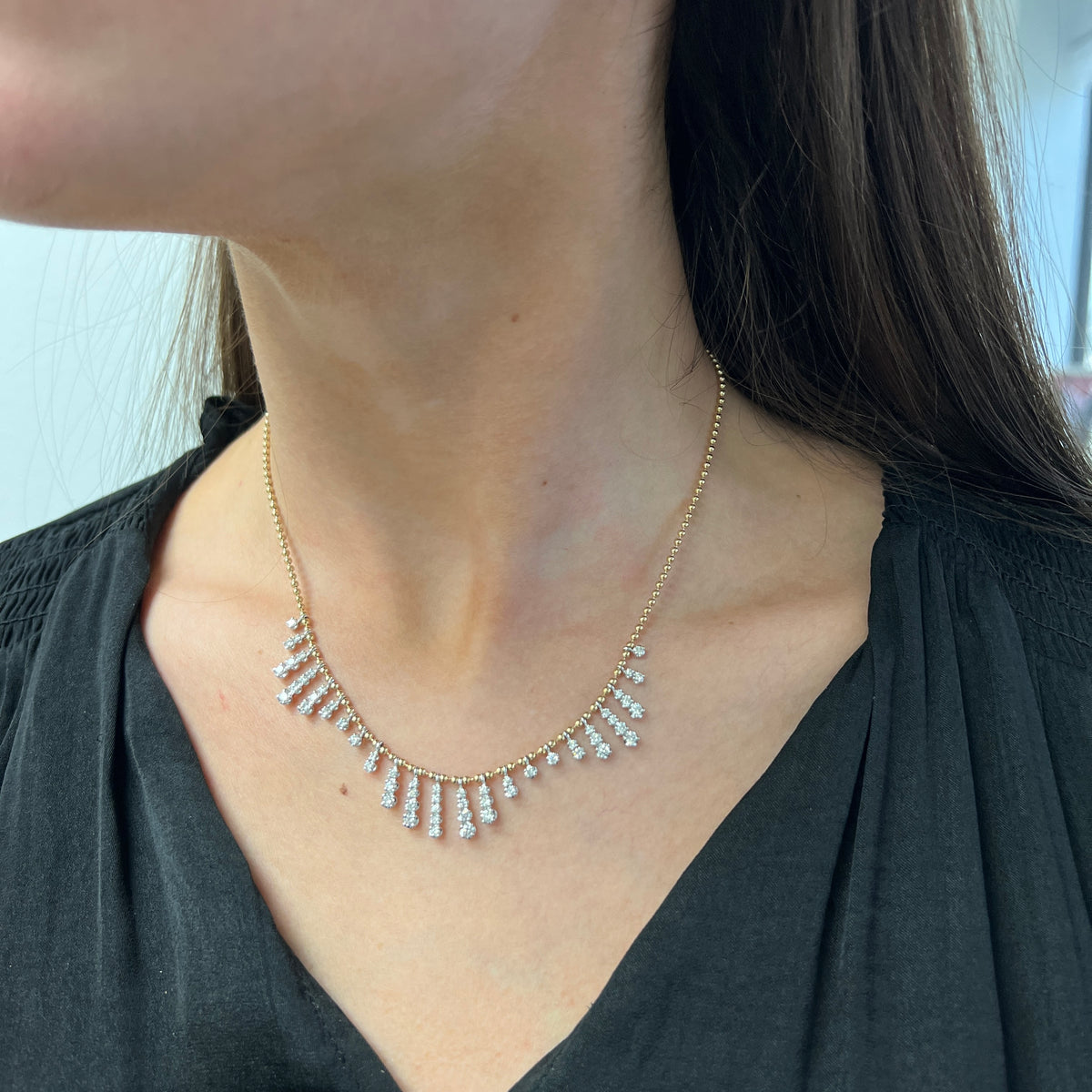 Gabriel &amp; Co. 14K White &amp; Yellow Gold Graduating Diamond Droplet Necklace