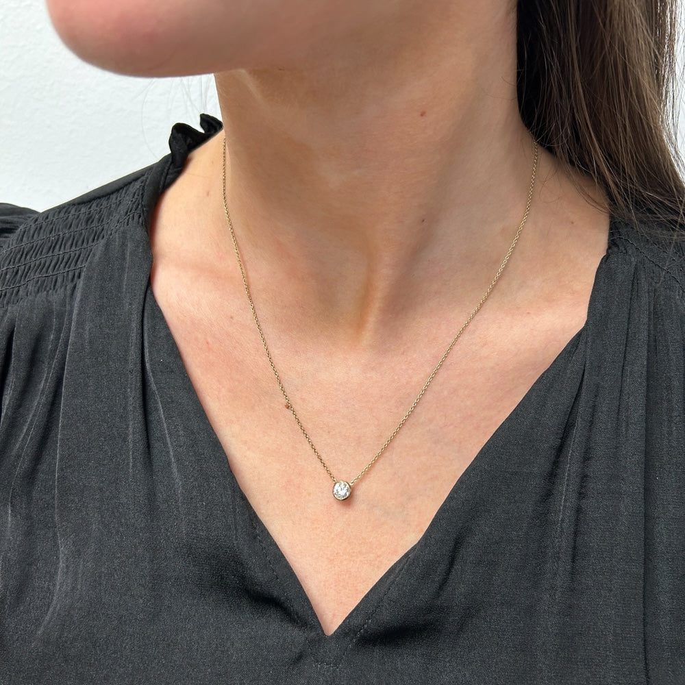 DFJ 14 Karat Yellow Gold 0.68ct Round Diamond Solitaire Necklace