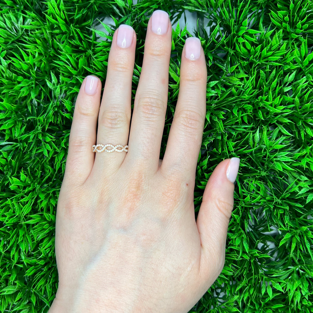 DFJ 14 Karat Rosé Gold Pave Set Diamond Band, 0.2tw