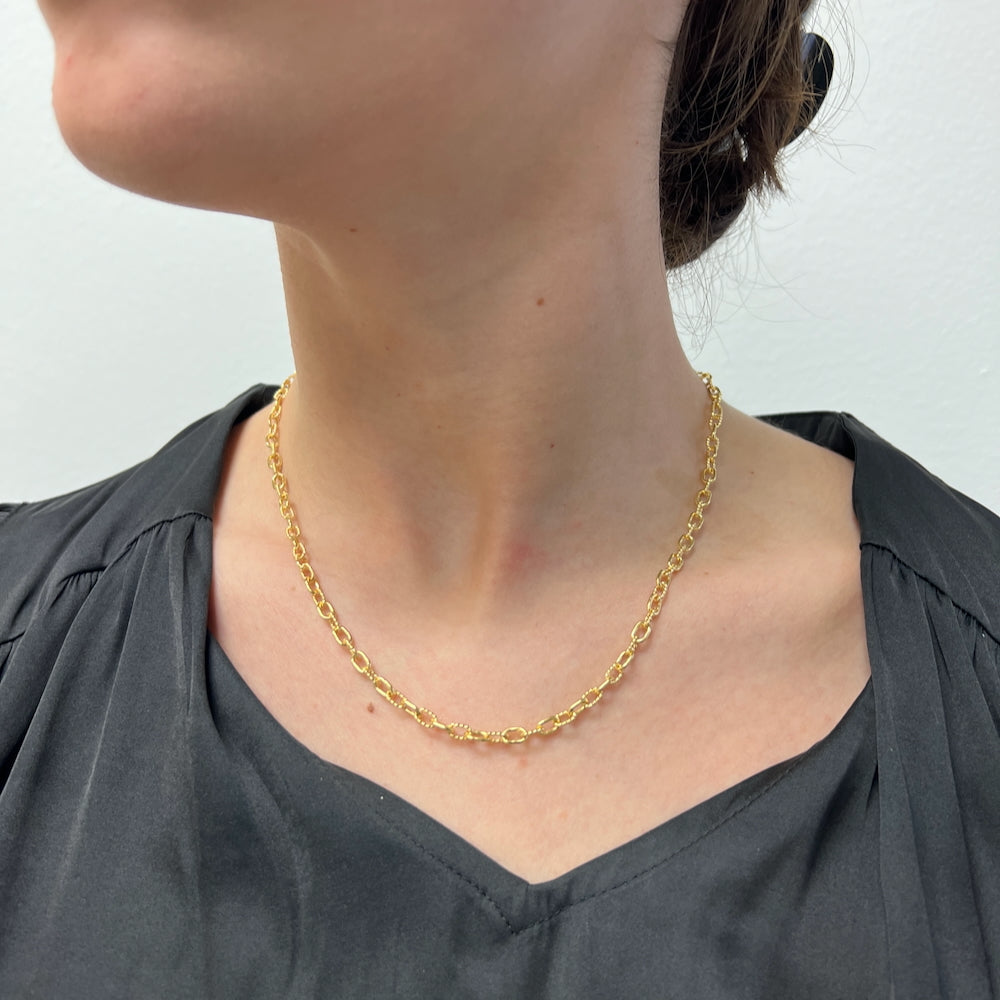 DFJ 14 Karat Yellow Gold Milgrain &amp; Polished Cable Necklace